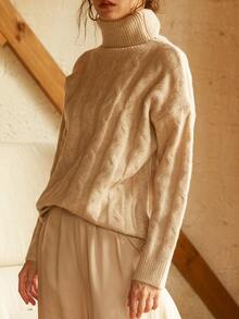 Knit Mix 法式时尚休闲超大针织毛衣，优雅高领套头衫，采用绞花针织设计，秋冬时尚主打返校秋季女装秋季