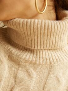 Knit Mix 法式时尚休闲超大针织毛衣，优雅高领套头衫，采用绞花针织设计，秋冬时尚主打返校秋季女装秋季