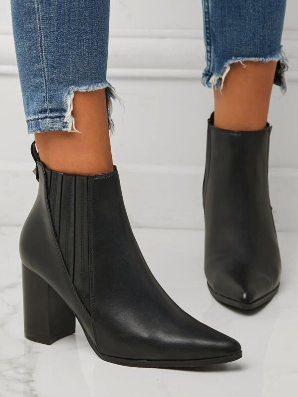 Point Toe Chunky Heeled Classic Boots, Elegant & Fashionable Women's
