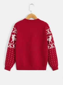 SHEIN Boys Elk & Geo Pattern Jumper - Red and White - View 3