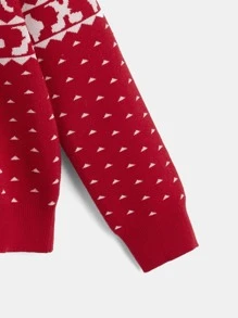 SHEIN Boys Elk & Geo Pattern Jumper - Red and White - View 10