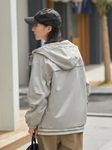 DAZY Drop Shoulder Zipper Hooded Jacket - Light Grey - View 2