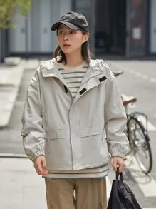 DAZY Drop Shoulder Zipper Hooded Jacket - Light Grey - View 6