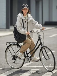 DAZY Drop Shoulder Zipper Hooded Jacket - Light Grey - View 9