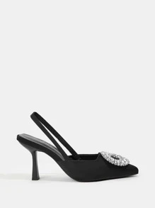 CUCCOO CHICEST Woman Shoes Rhinestone Decor Pyramid Heeled Slingback Pumps For Summer Graduation Heels Prom Heels Vacation Shoes Summer Elegant Heels Back To School Shoes College Student Shoes Spring Shoes Spring Break Easter