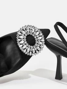 CUCCOO CHICEST Woman Shoes Rhinestone Decor Pyramid Heeled Slingback Pumps For Summer Graduation Heels Prom Heels Vacation Shoes Summer Elegant Heels Back To School Shoes College Student Shoes Spring Shoes Spring Break Easter