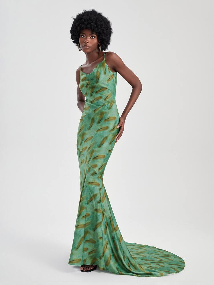 ESMERALDA QUIROZ Allover Print Tie Dye Draped Front Fishtail Hem Cami Dress - Multicolor - View 6