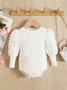 Baby Girl Textured Lantern Sleeve Bodysuit - White - View 1