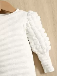 Baby Girl Textured Lantern Sleeve Bodysuit - White - View 3