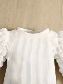 Baby Girl Textured Lantern Sleeve Bodysuit - White - View 4