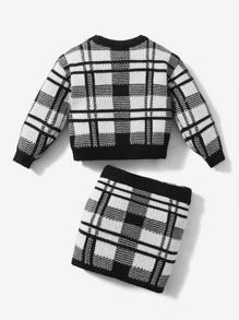 SHEIN Baby Plaid Pattern Jumper & Knit Skirt - Black and White - View 2