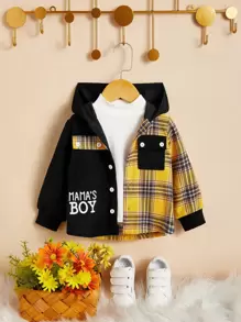 SHEIN 男嬰格紋和字母圖案連帽外套不帶T恤