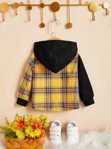 SHEIN 男嬰格紋和字母圖案連帽外套不帶T恤