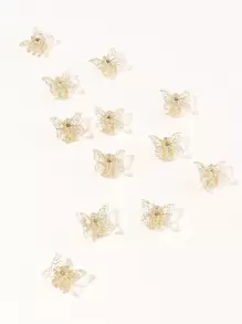 12入組蝴蝶設計髮爪 - 無色 - 查看 1