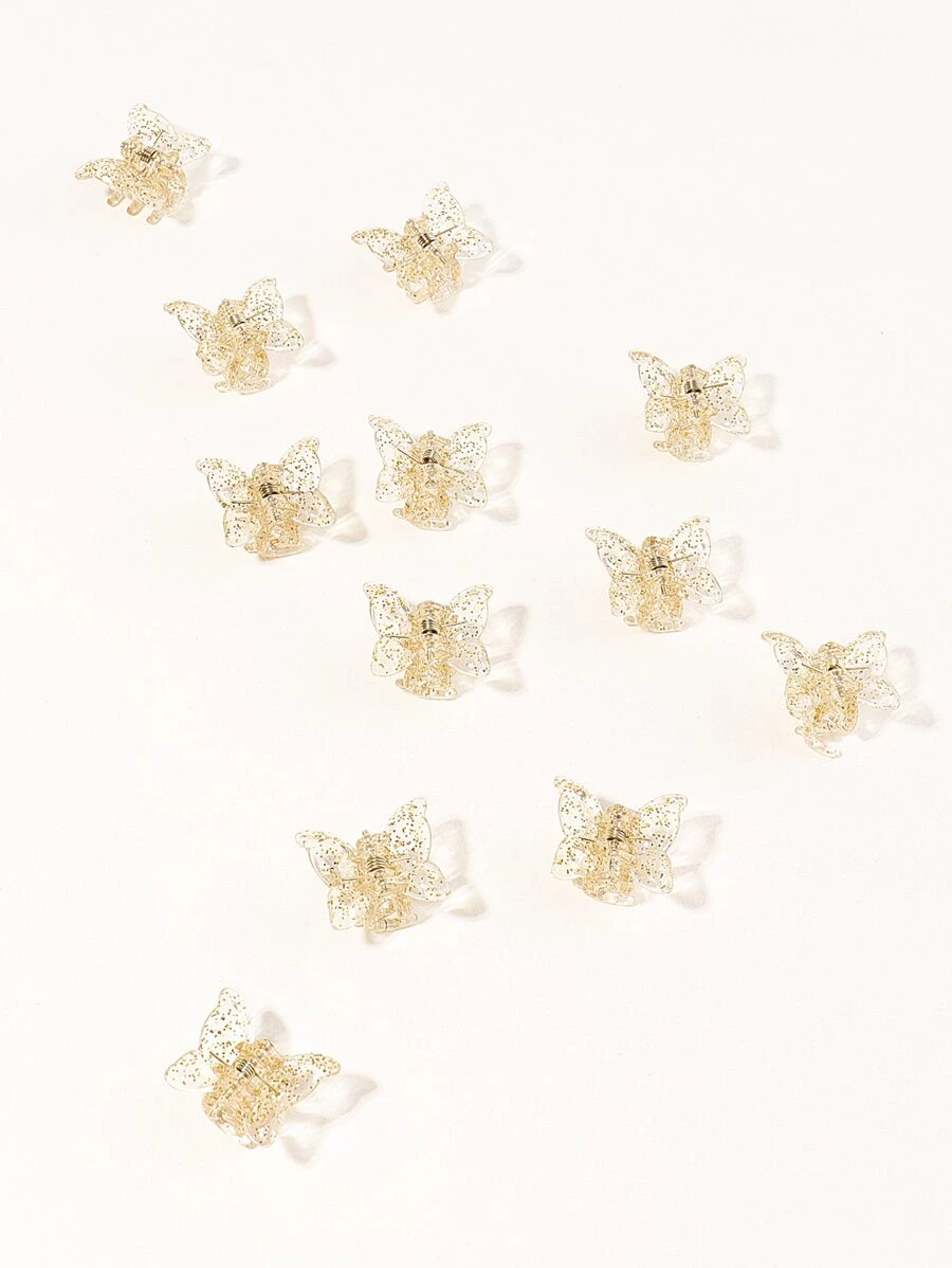 12入組蝴蝶設計髮爪 - 無色 - 查看 1