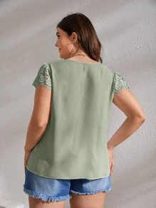 SHEIN LUNE 大碼水溶蕾絲拼接襯衫 - 薄荷綠 - 查看 3