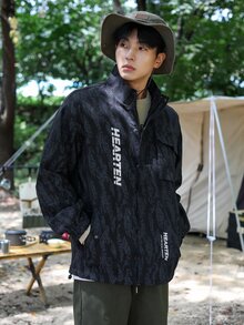 DAZY Men Letter Graphic Coat - Black - View 3