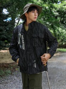 DAZY Men Letter Graphic Coat - Black - View 4