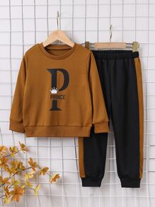 SHEIN Garçon Sweat-shirt à lettres & Pantalon de survêtement - Multicolore - Voir 1