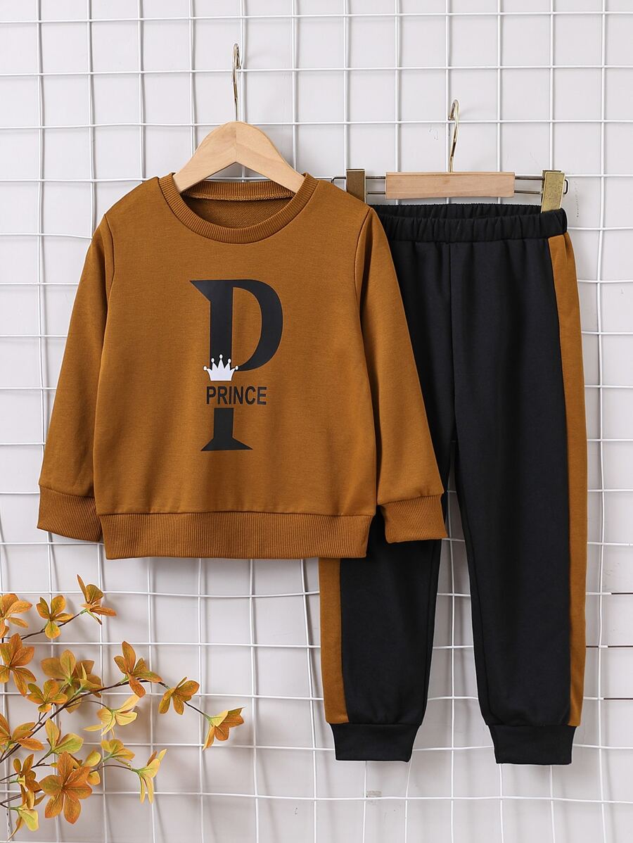 SHEIN Garçon Sweat-shirt à lettres & Pantalon de survêtement - Multicolore - Voir 1