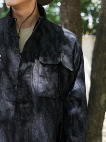 DAZY Men Letter Graphic Coat - Black - View 7