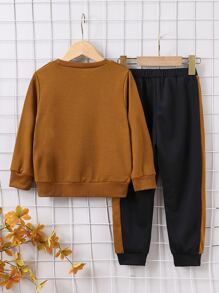 SHEIN Garçon Sweat-shirt à lettres & Pantalon de survêtement - Multicolore - Voir 2