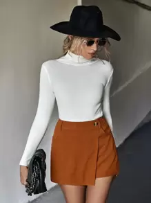 Chiquease Chân váy nhung trơn - màu nâu - Xem 4