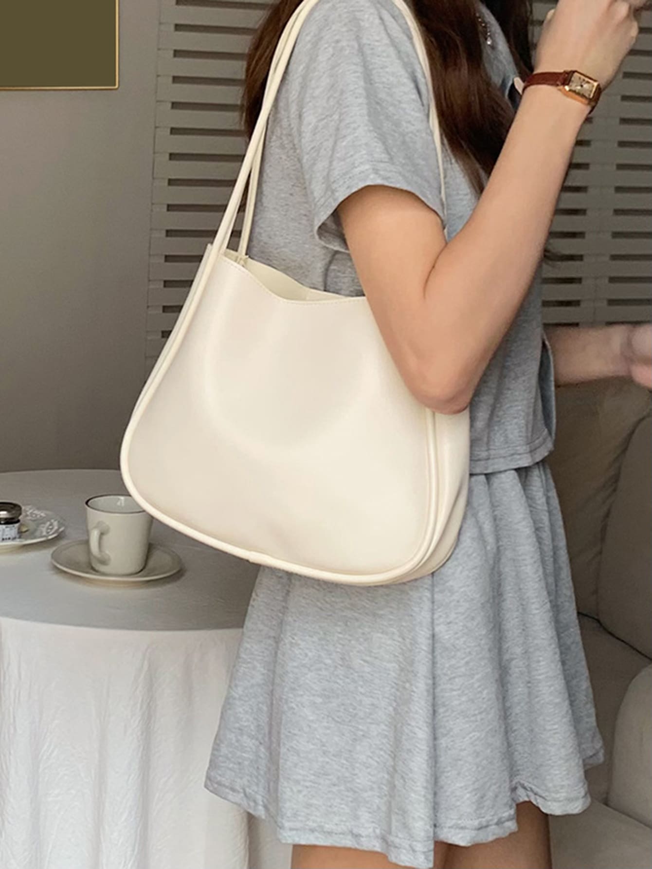 極簡風格單肩包帶內袋 - 米色 - 查看 1