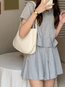 極簡風格單肩包帶內袋 - 米色 - 查看 2