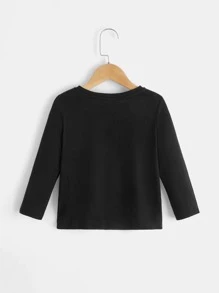 SHEIN 小男童標語圖案印花T恤 - 黑色 - 查看 2