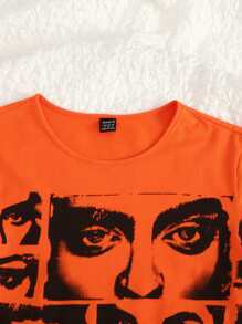 SHEIN ICON 90s Figure Graphic Y2k Crop T-Shirt - Orange - View 4
