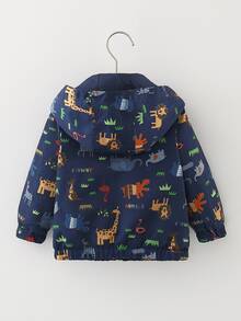 Baby Cartoon Graphic Zip Up Hooded Jacket - Navy Blue - View 2