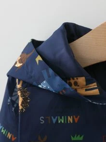 Baby Cartoon Graphic Zip Up Hooded Jacket - Navy Blue - View 3