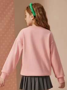 Cô gái Tween Tu bổ trái tim Lá thư Và In Dâu tây Áo chui đầu - Màu Hồng  San hô - Xem 2