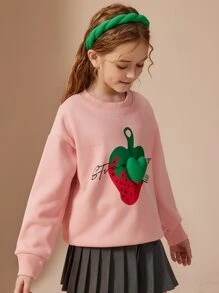 Cô gái Tween Tu bổ trái tim Lá thư Và In Dâu tây Áo chui đầu - Màu Hồng  San hô - Xem 3