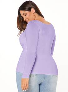 SHEIN BASICS 大碼素色合身T恤 - 紫丁香色 - 查看 2