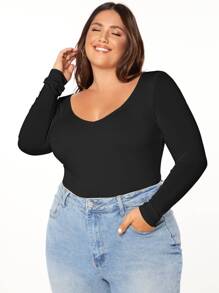 SHEIN BASICS Camiseta unicolor forma ajustada