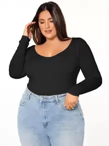 SHEIN BASICS Camiseta unicolor forma ajustada