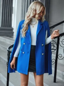 SHEIN Unity Double Breasted Cape Blazer - Royal Blue - View 6