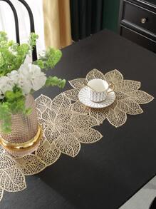 1pc Hollow Out Table Runner, Gold PVC Flower Table Decoration Mat For Dining Room - Gold - View 2
