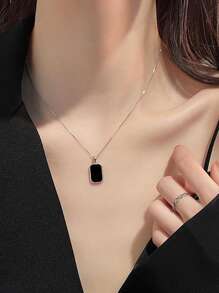 Nooxian 標語細節幾何吊墜項鍊 - 銀色 - 查看 2