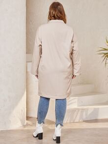 Plus Contrast Cuff Batwing Sleeve Coat - Beige - View 2
