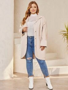 Plus Contrast Cuff Batwing Sleeve Coat - Beige - View 4