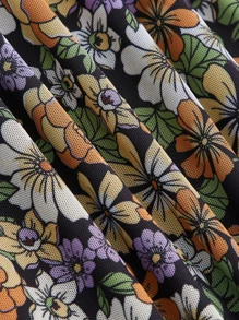 SHEIN MOD 印花木耳邊圍裹下擺網紗吊帶連衣裙 - 彩色 - 查看 5