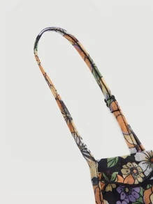 SHEIN MOD 印花木耳邊圍裹下擺網紗吊帶連衣裙 - 彩色 - 查看 4