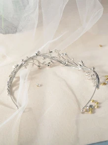 Pha lê Lá cây & Đồ trang trí Ngọc Trai giả băng đô cô dâu Thanh lịch - Bạc - Xem 2