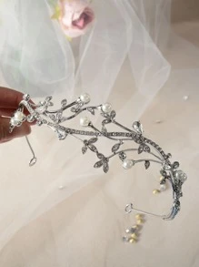 Pha lê Lá cây & Đồ trang trí Ngọc Trai giả băng đô cô dâu Thanh lịch - Bạc - Xem 3