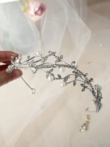 Pha lê Lá cây & Đồ trang trí Ngọc Trai giả băng đô cô dâu Thanh lịch - Bạc - Xem 4