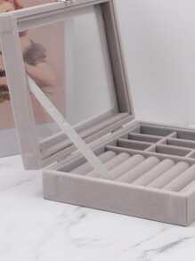 1pc Plain Color Jewelry Storage Box - Grey - View 4
