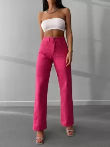 RueChic Zip Fly Slant Pocket Jeans - Pink - View 4